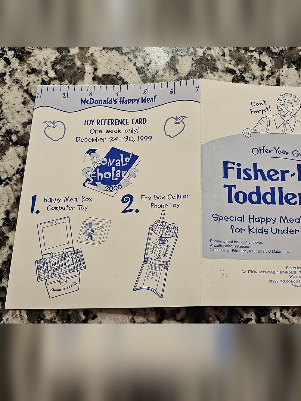 1999 Happy Meal Toy Reference Card
